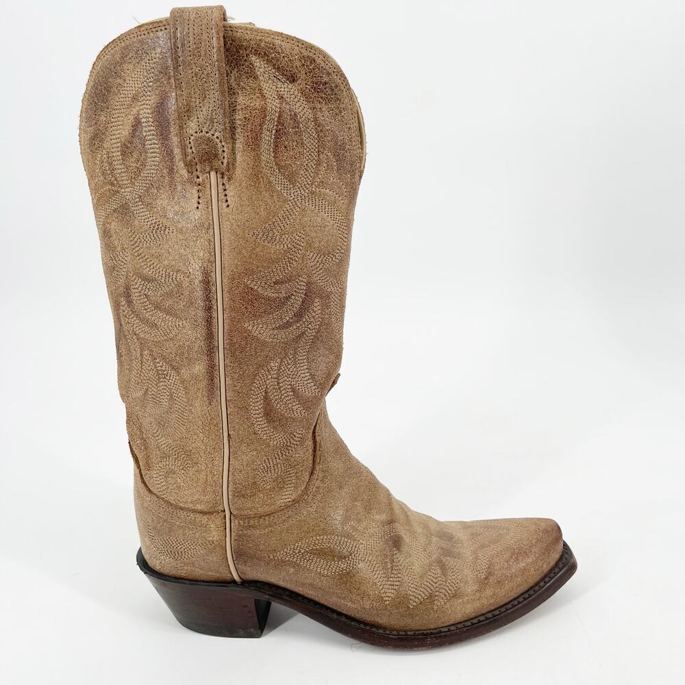 Lucchese Women’s 6 Tan Neutral Roughout Suede Snip Toe Cowgirl Western Boots - Picture 2 of 11